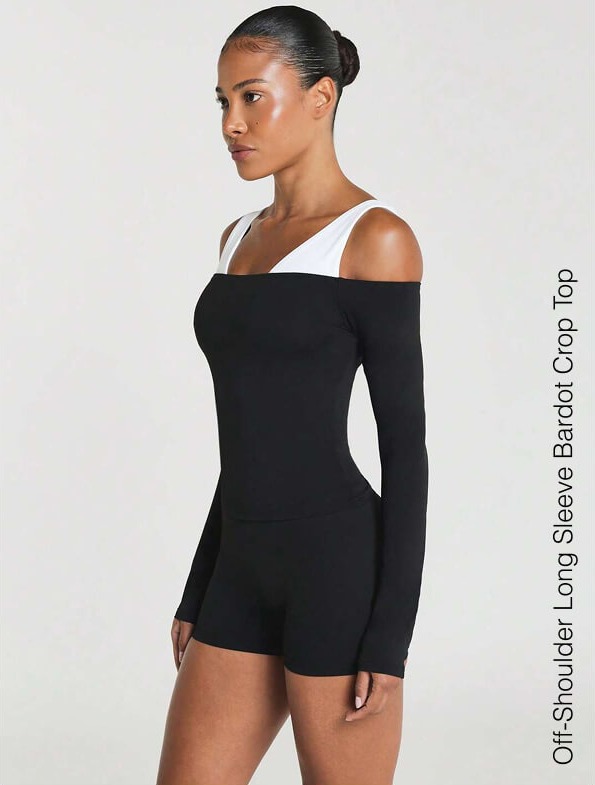 Off-Shoulder Long Sleeve Bardot Crop Top