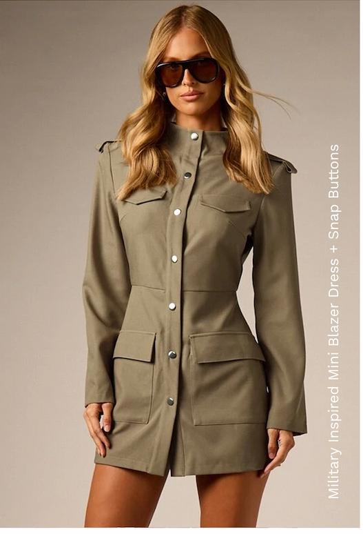 Military Inspired Mini Blazer Dress + Snap Buttons