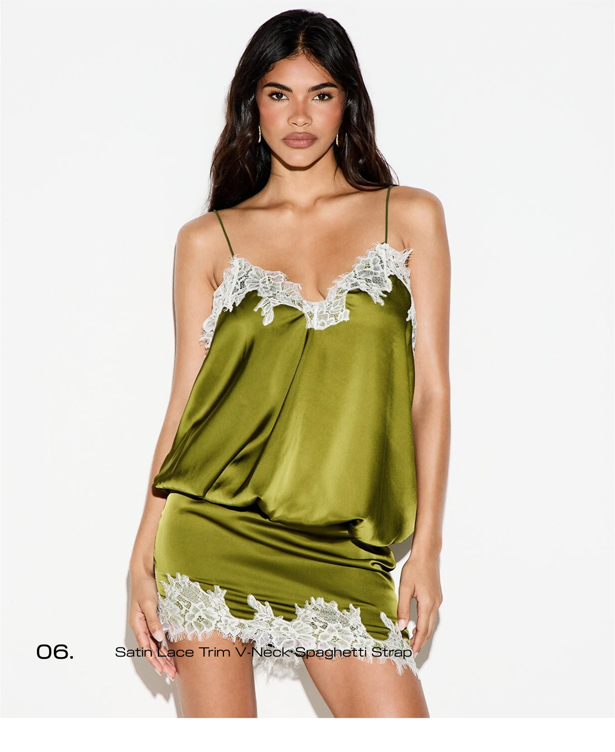 Satin Lace Trim V-Neck Spaghetti Strap