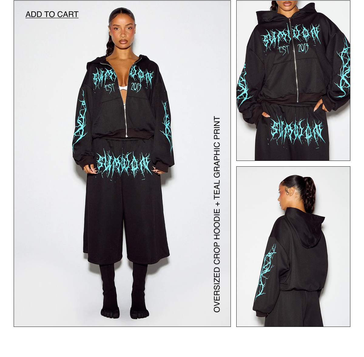 OVERSIZED CROP HOODIE + TEAL GRAPHIC PRINT