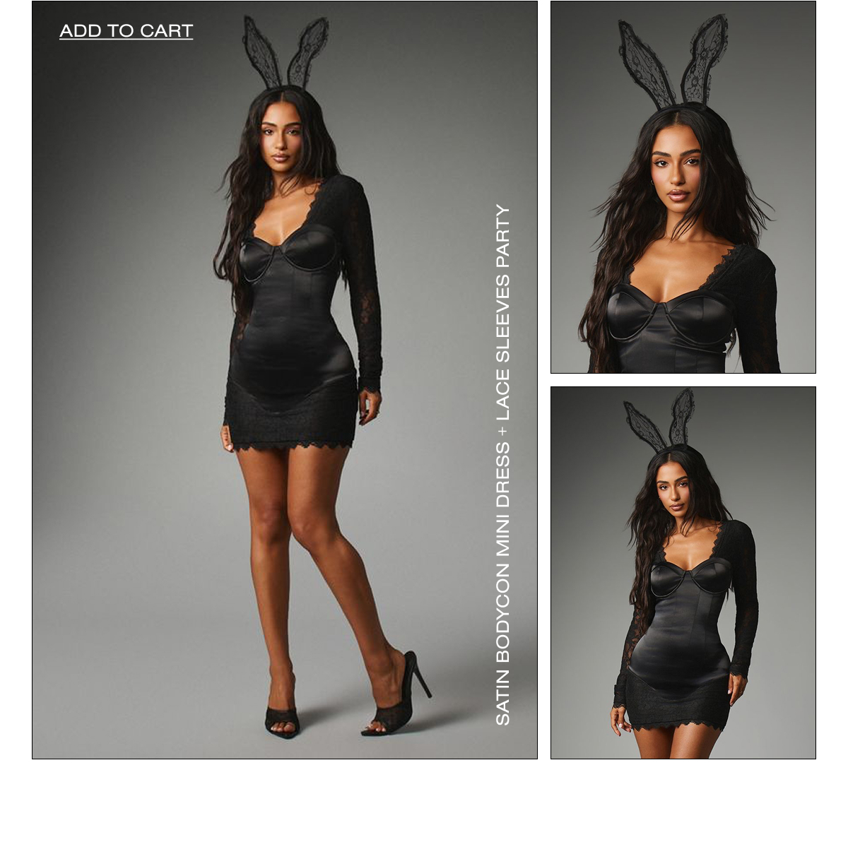 SATIN BODYCON MINI DRESS + LACE SLEEVES PARTY 