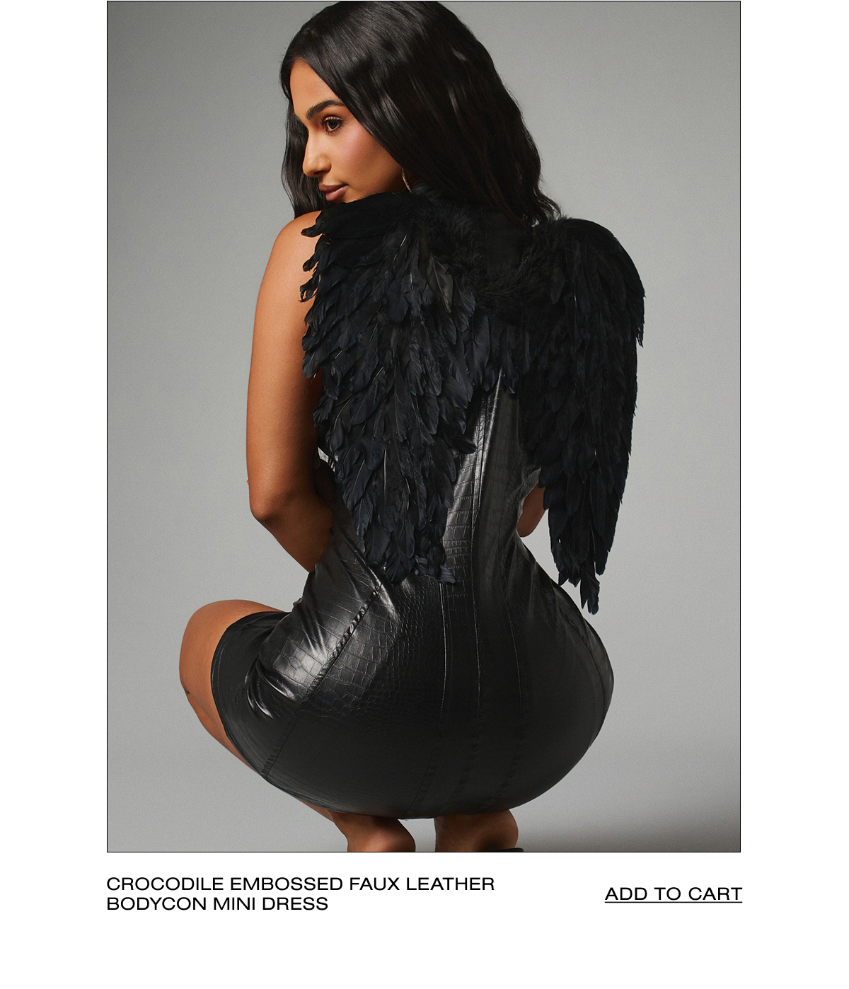 CROCODILE EMBOSSED FAUX LEATHER BODYCON MINI DRESS
