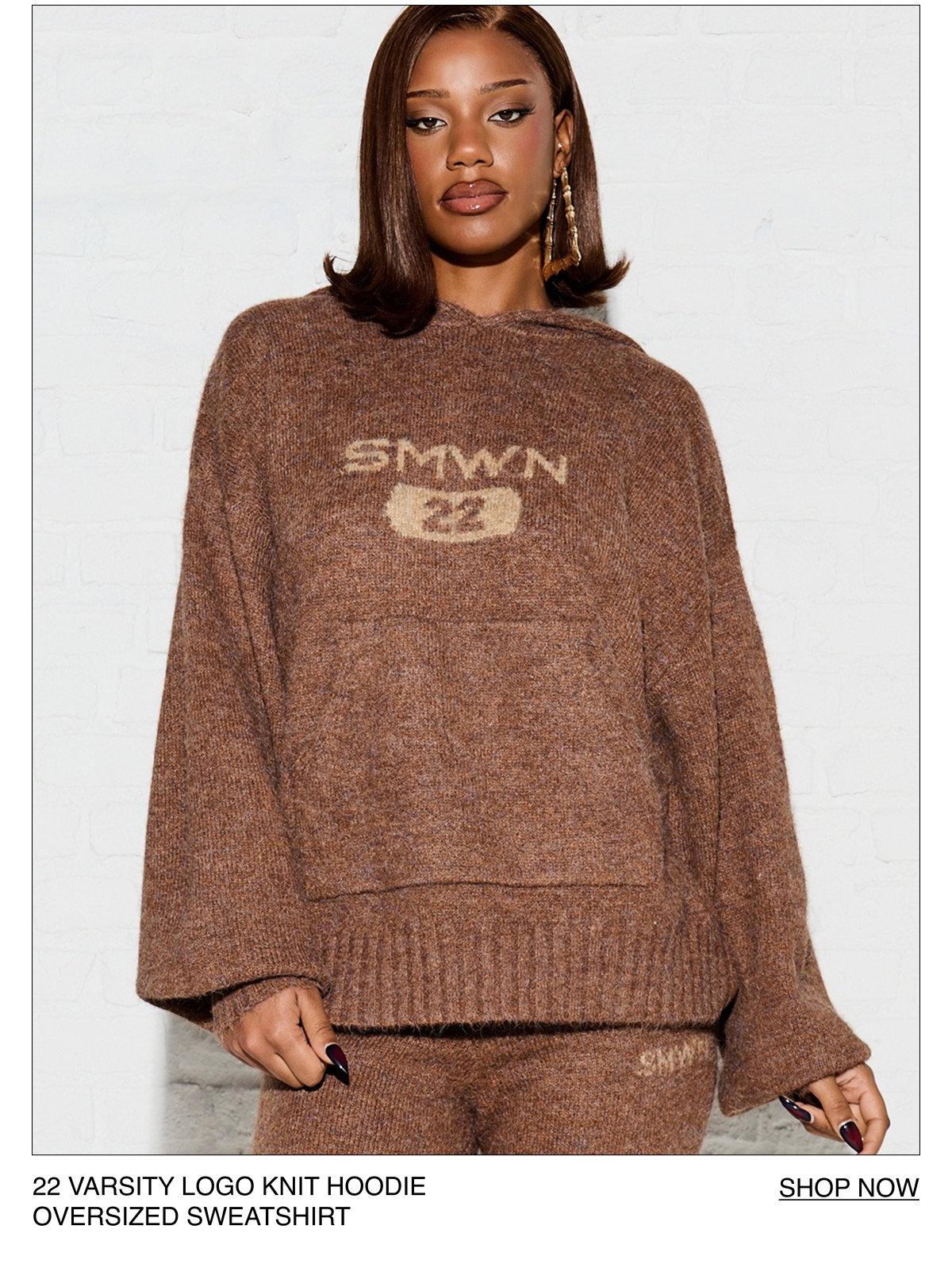 22 VARSITY LOGO KNIT HOODIE  OVERSIZED SWEATSHIRT