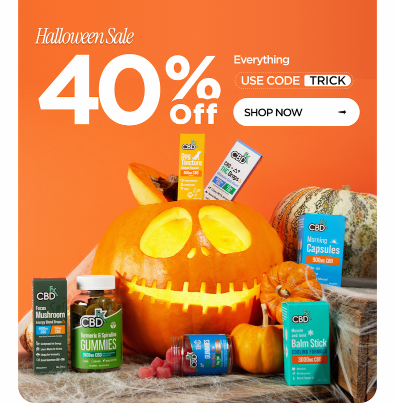 Halloween Sale. 40% Off Everything. Use Code TRICK. Shop Now