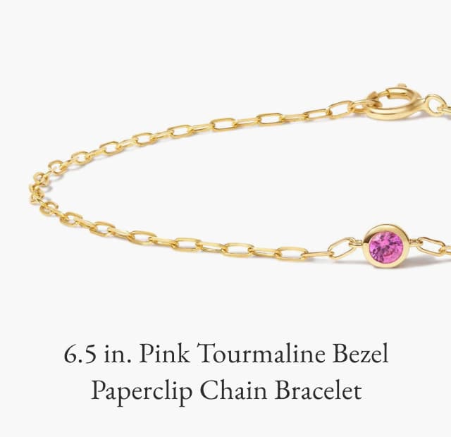 6.5 in. Pink Tourmaline Bezel Paperclip Chain Bracelet