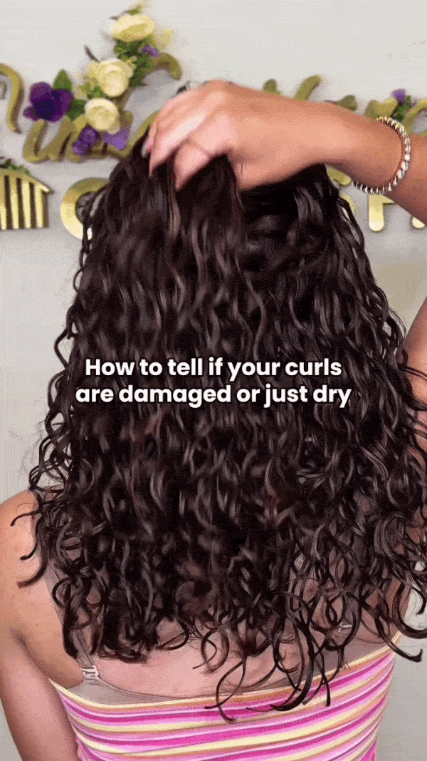 Curls being checked for dryness and damage