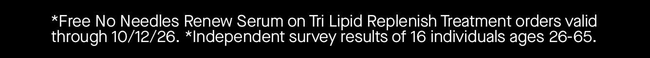 *Free No Needles Renew Serum on Tri Lipid Replenish Treatment orders valid through 10/12/26. *Independent survey results of 16 individuals ages 26-65.