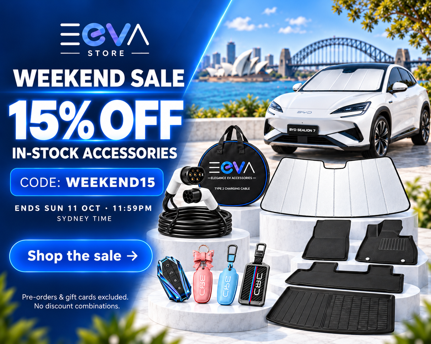 Weekend sale: 15% off in-stock BYD accessories with code WEEKEND15. Ends Sunday 11 October at 11:59pm Sydney from EEVA Store Australia.