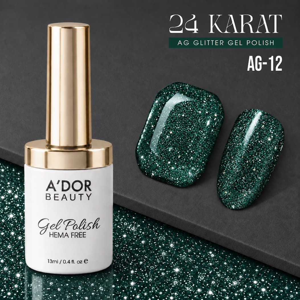 A'DOR 24 Karat AG-12, deep green glitter gel