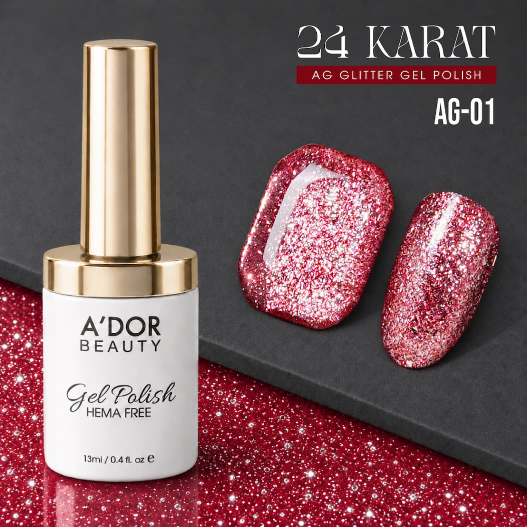 A'DOR 24 Karat AG-01, rose red glitter gel
