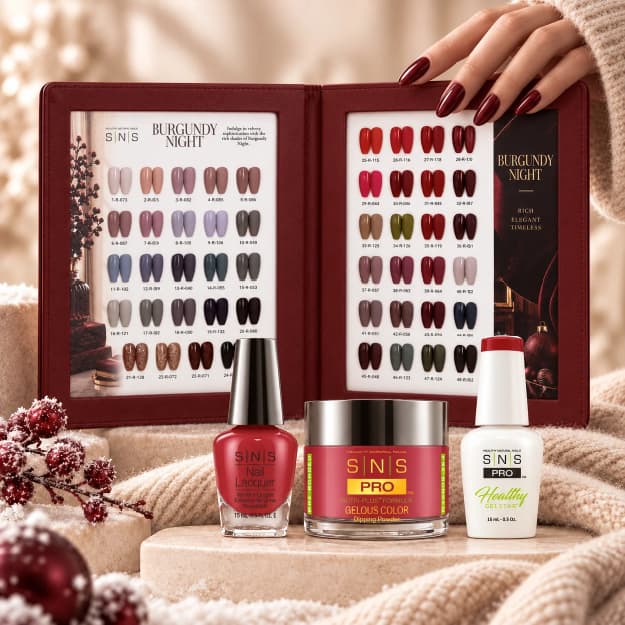 SNS Pro 4 in 1 Burgundy Night, set of 48, plus a free cat eye set