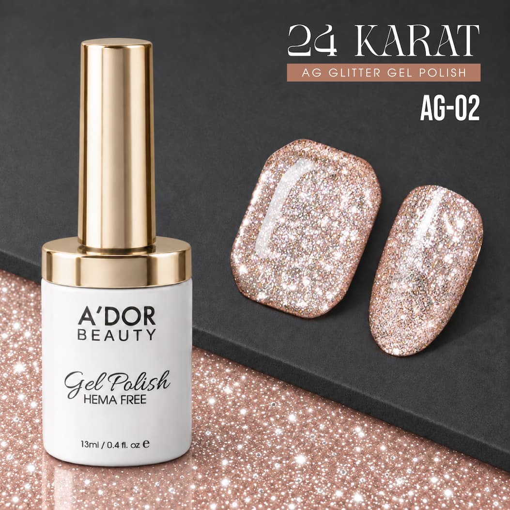 A'DOR 24 Karat AG-02, blush champagne glitter gel