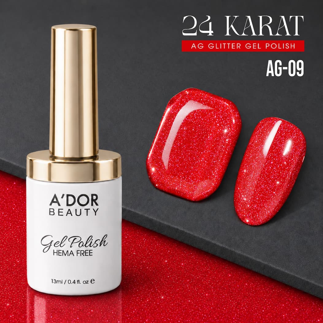 A'DOR 24 Karat AG-09, true red glitter gel