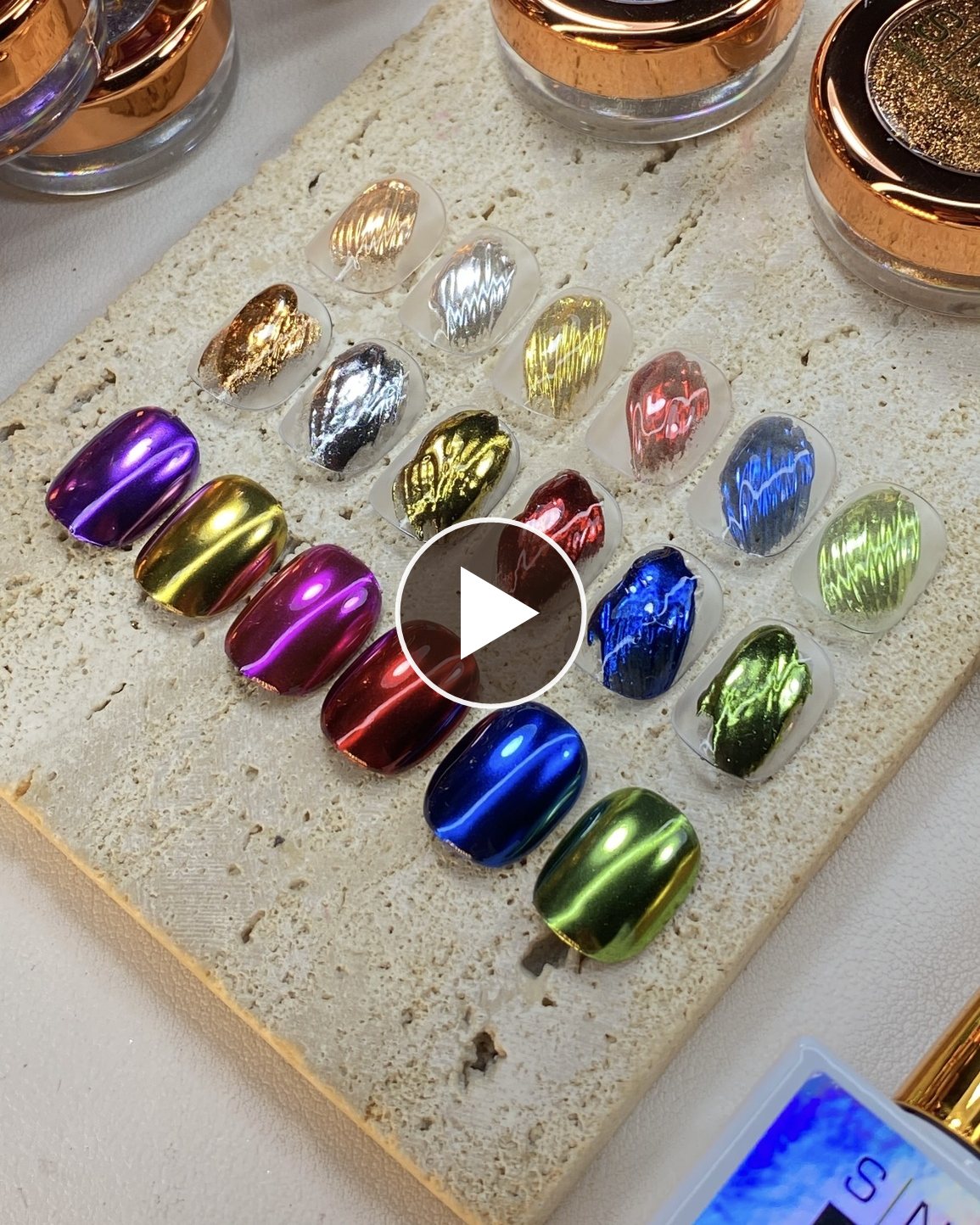Play the reel: SNS Chrome on real nails, mirror gold, silver, red, blue, green and purple