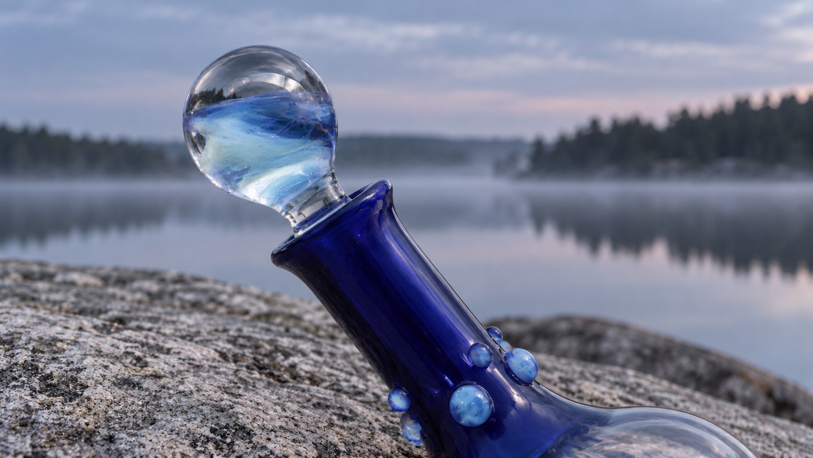 Vinterskymning, cobalt blue glass over winter granite