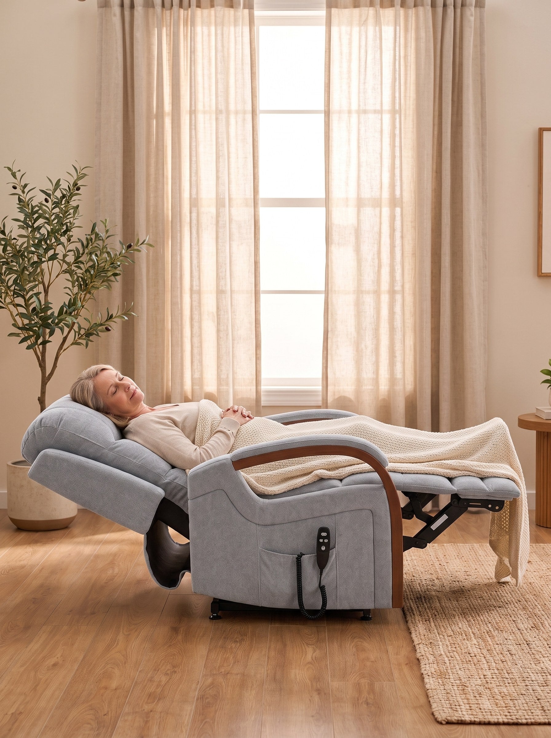Woman napping with the EasyHold reclined flat