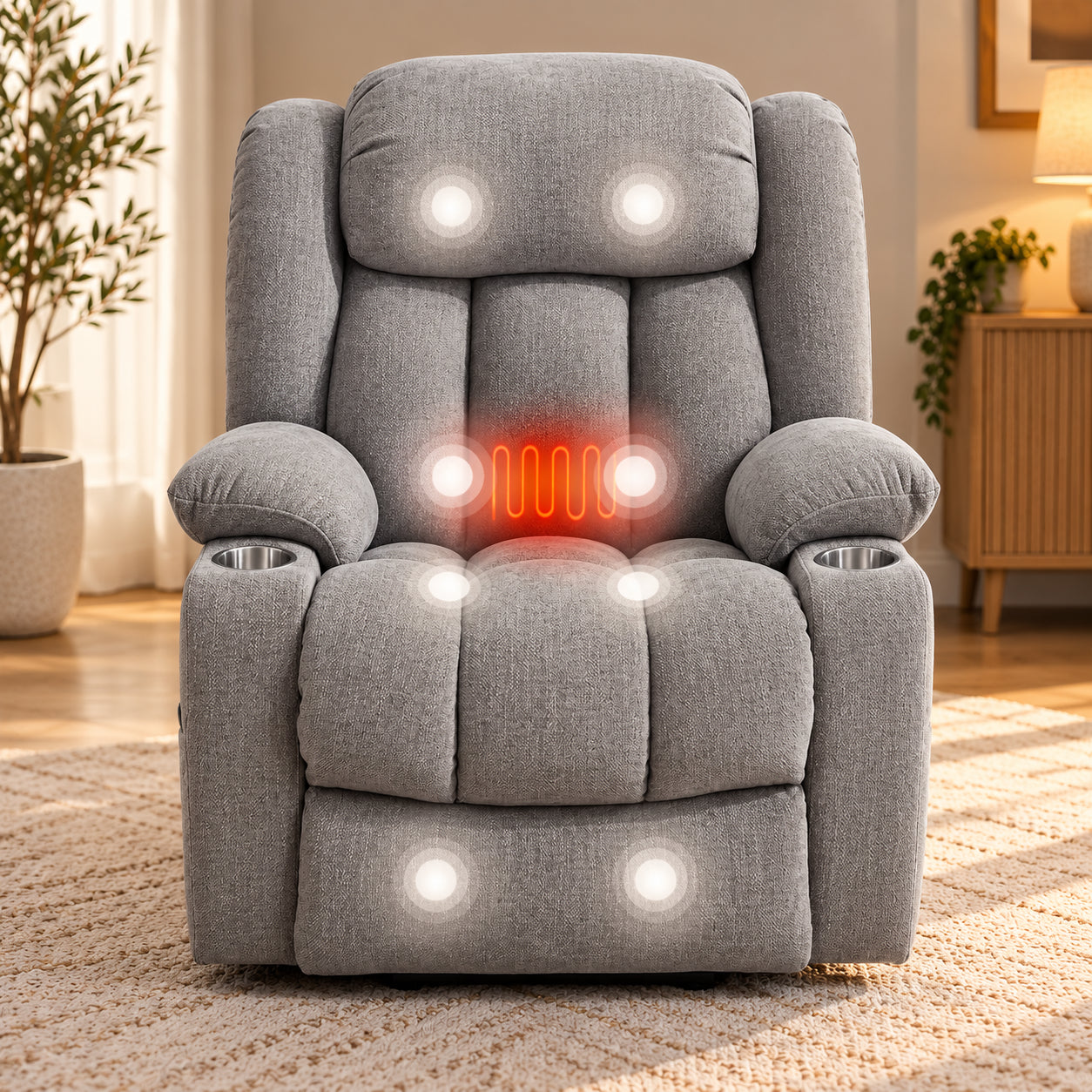 The 8 massage points and lumbar heat zone