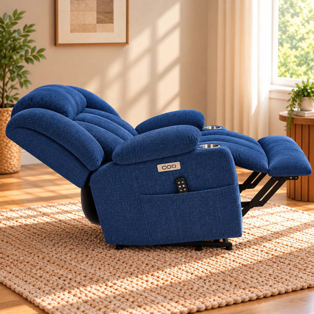 Blue CloudPulse reclined in a bright living room