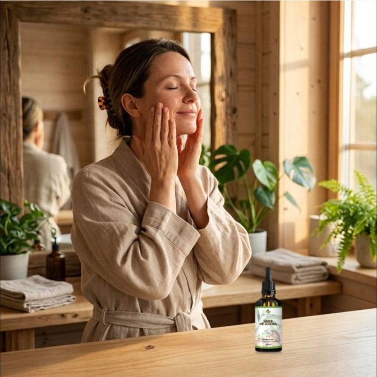 Removing make-up with Naturoleum organic jojoba oil, from the cleansing oil pack