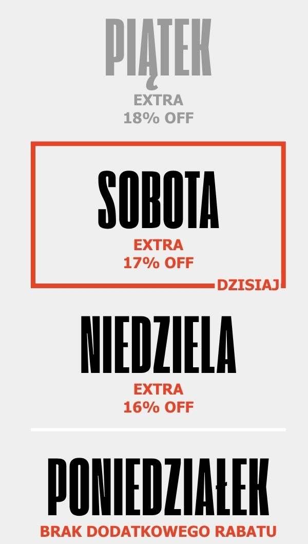 SOBOTA — DODATKOWE 17% RABATU ← DZISIAJ