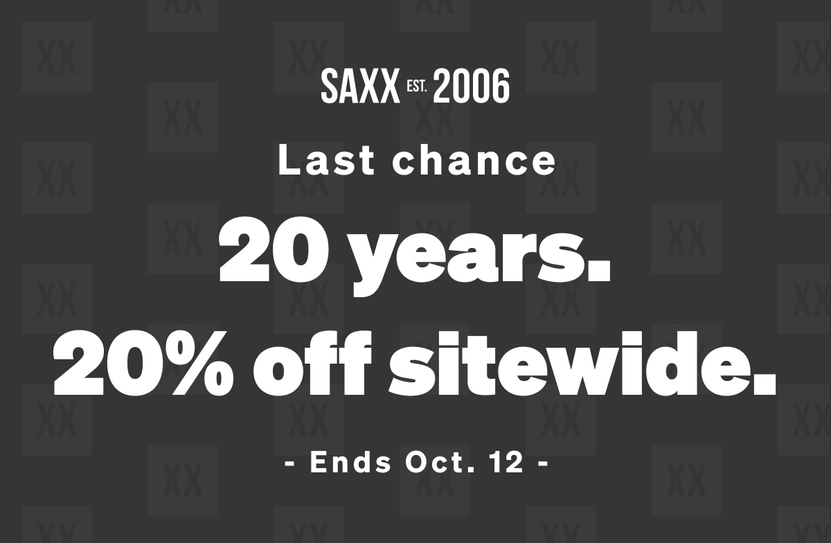 20 years. 20% off sitewide. Loyalty members get an extra 15% off.