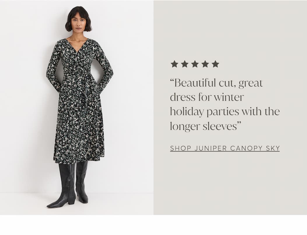 “Beautiful cut, great dress for winter holiday parties with the longer sleeves” | Shop Juniper Canopy Sky