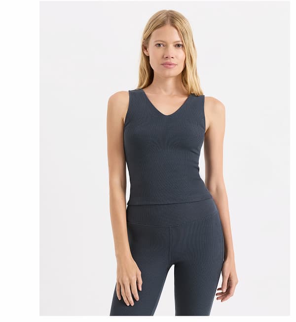 Organic On The Go-To Rib V-Neck Shelf Bra Tank