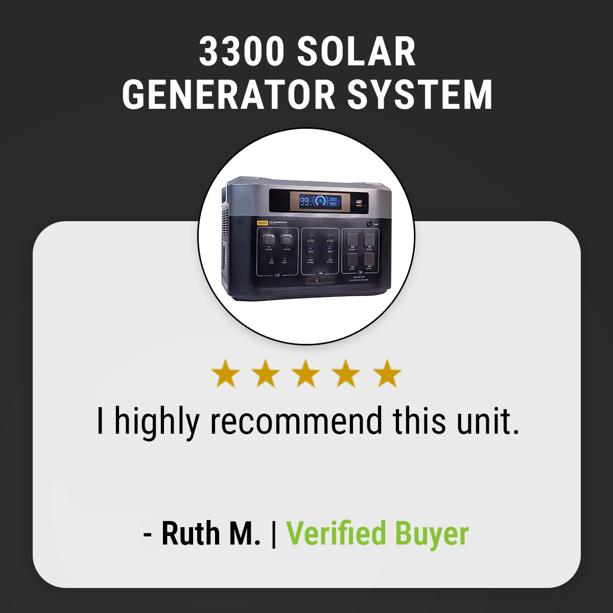 ★★★★★ Ruth M. | Verified Buyer “I highly recommend this unit”