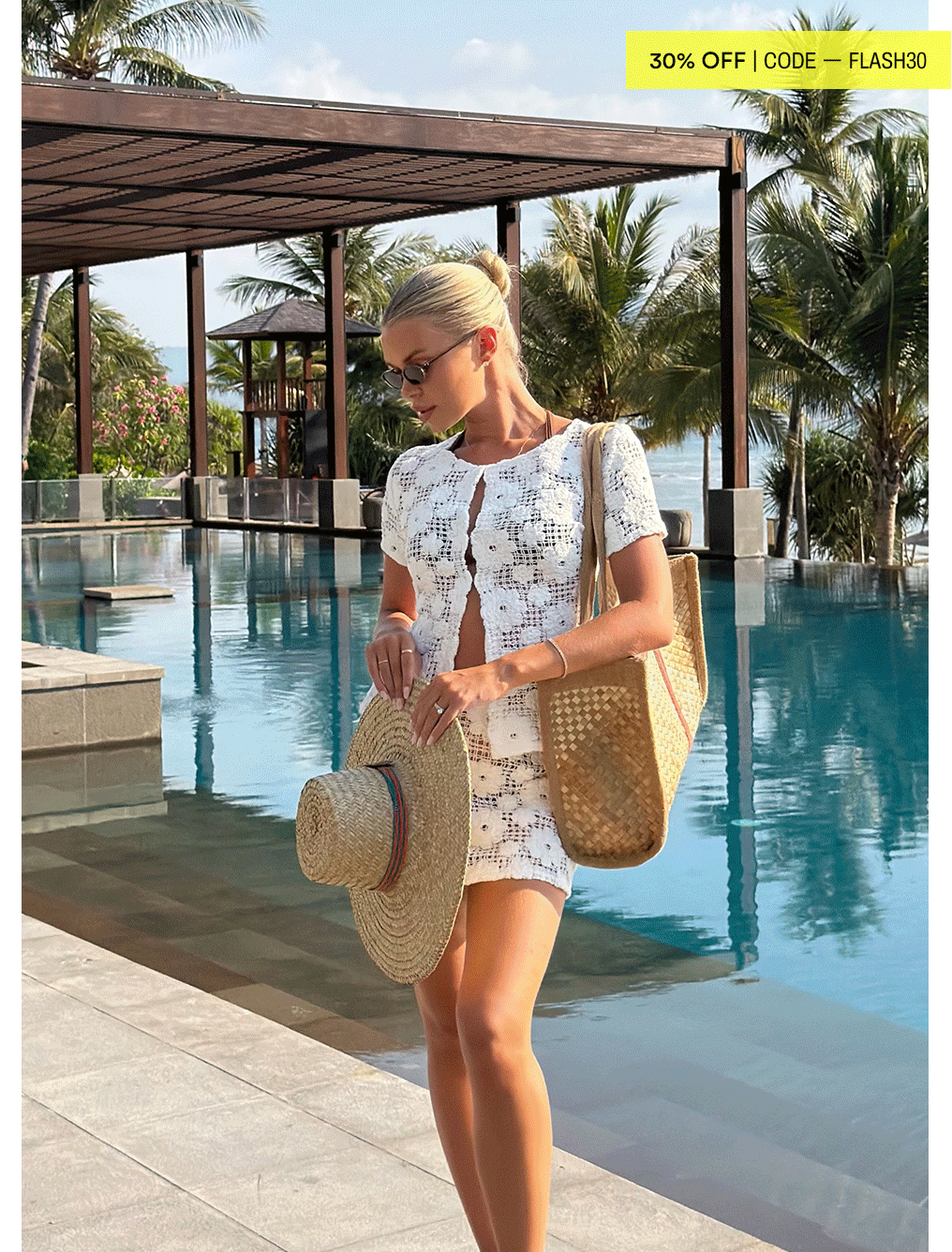 @_allychandler_ wears Nyxie Crochet Top and Mini Skirt - White