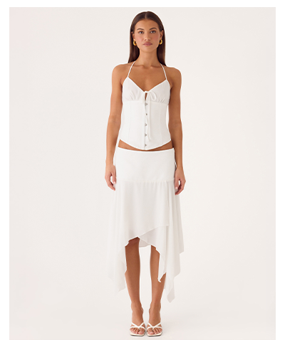 Madi Corset Top and Midi Skirt - White