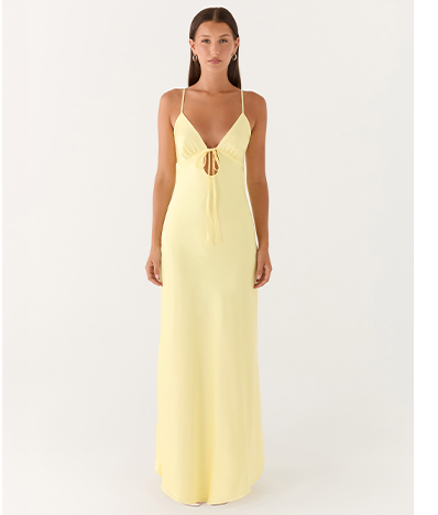 Flora Satin Maxi Dress - Yellow