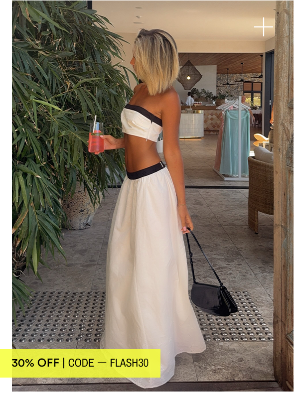 @harley_brash wears Ribbon Theory Halter Top and Maxi Skirt - Ivory Black