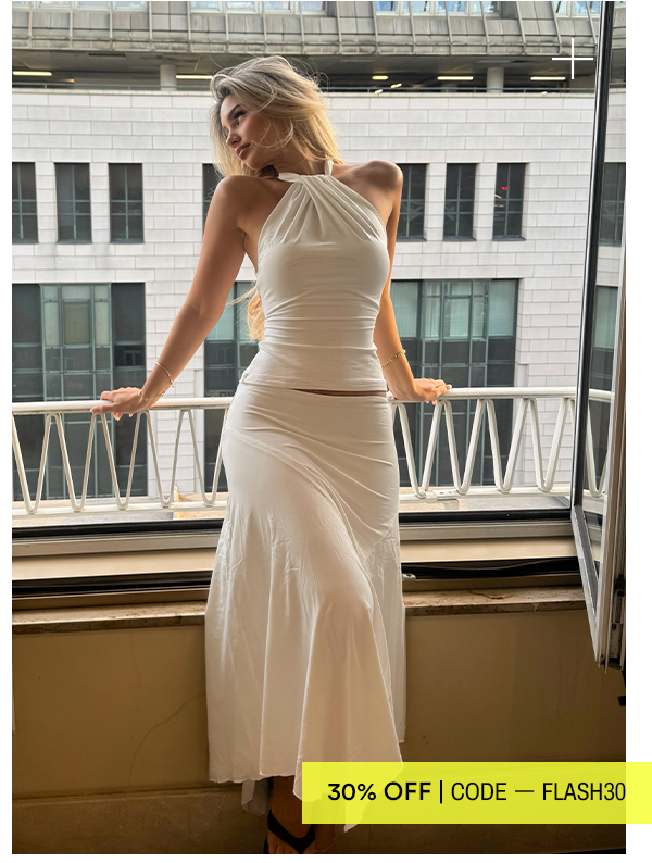 @merveyano wears Rosanna Top and Kerrie Hanky Midi Skirt- White
