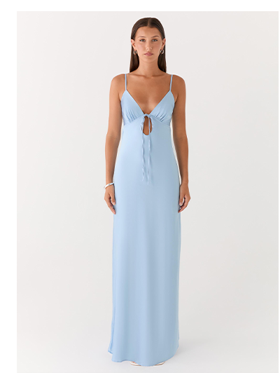 Flora Satin Maxi Dress - Ice Blue