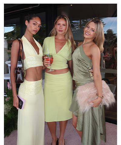 @llaurenstevenson wears Tavina Sequin Set - Yellow, @sabrinaminford wears Lorelei Set Soft Lime, @mialinks1 wears Klose Set - Green