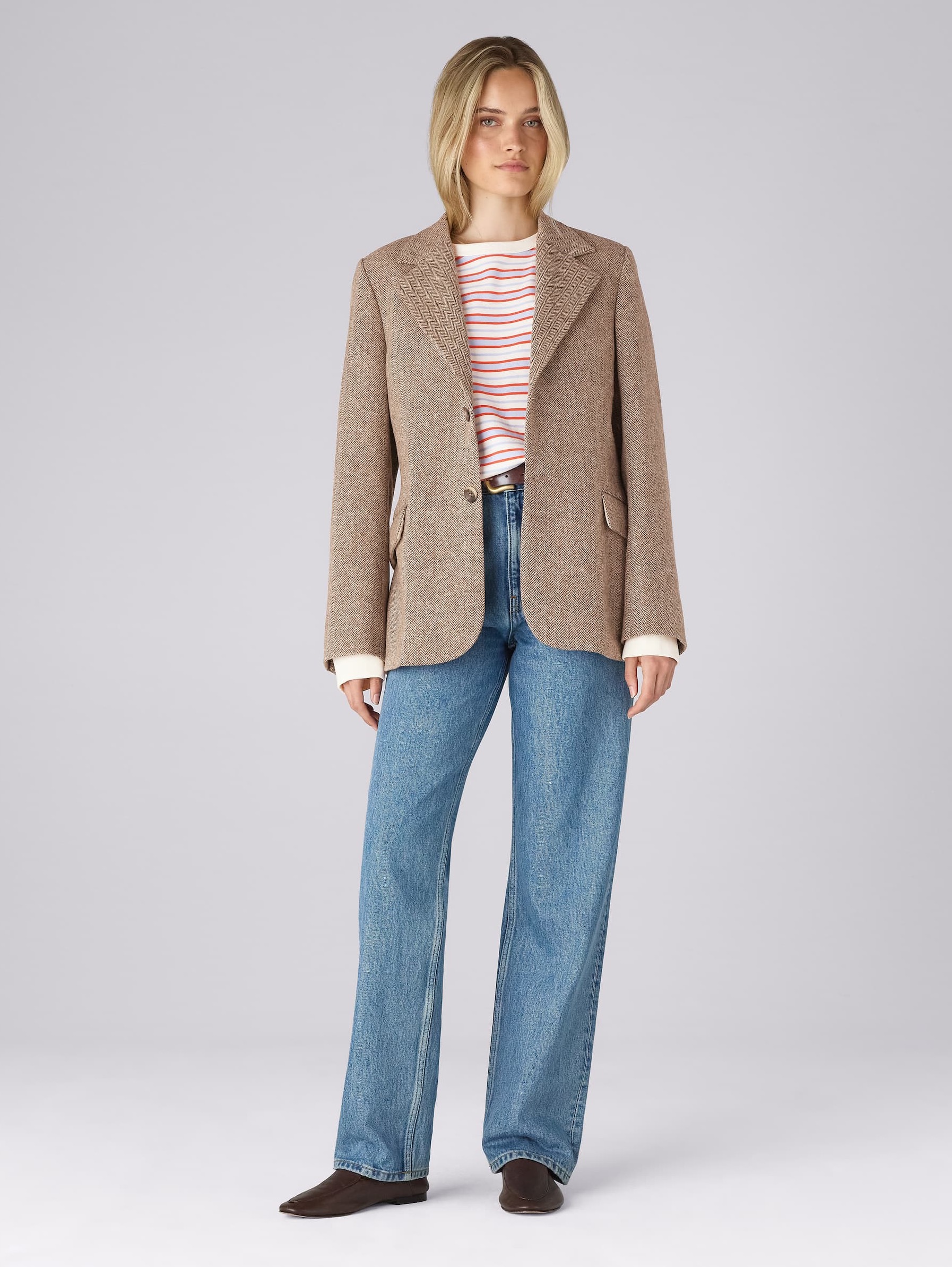 Hacking Jacket: Wool, Light Brown Herringbone