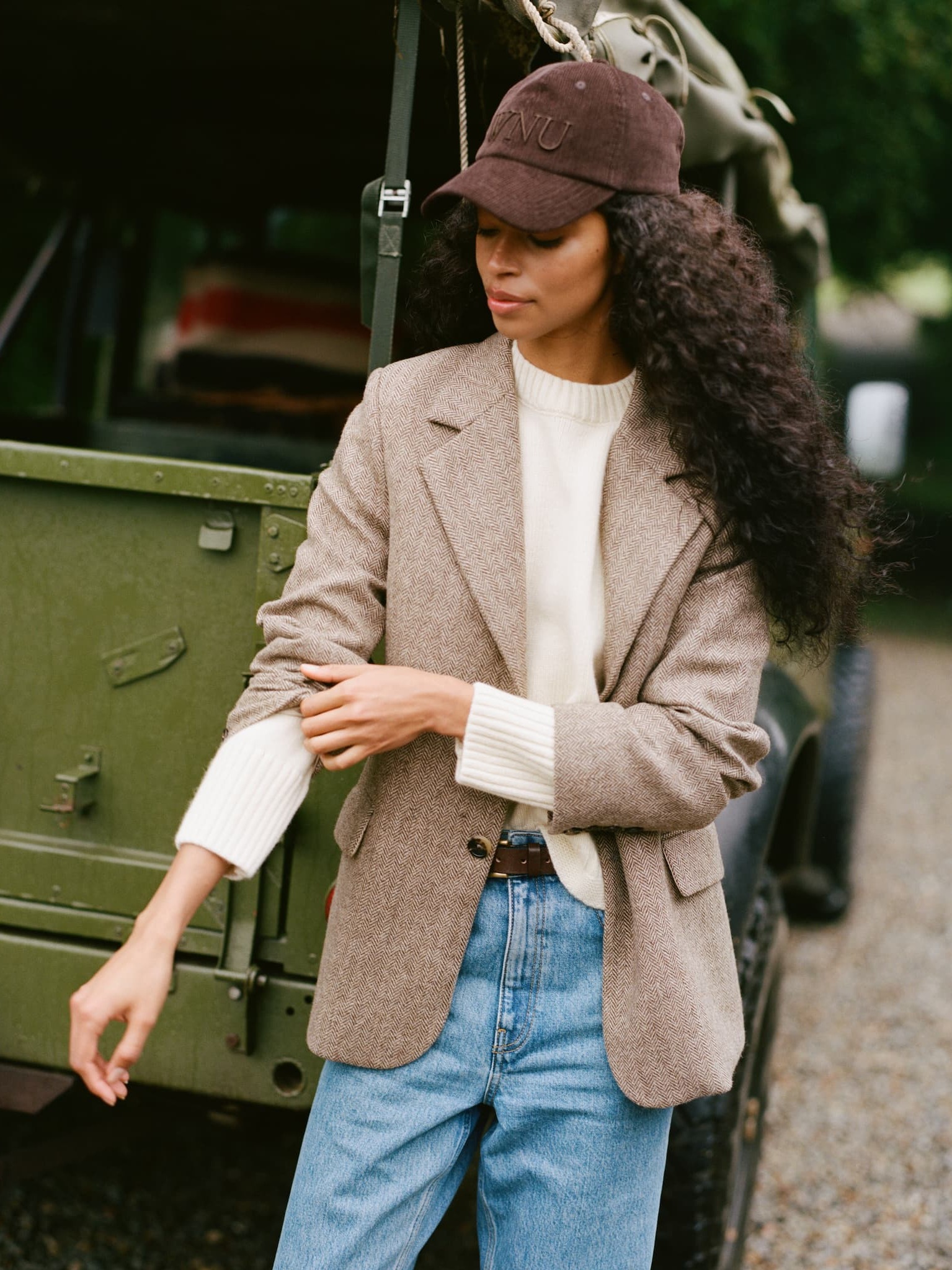 Hacking Jacket: Wool, Light Brown Herringbone