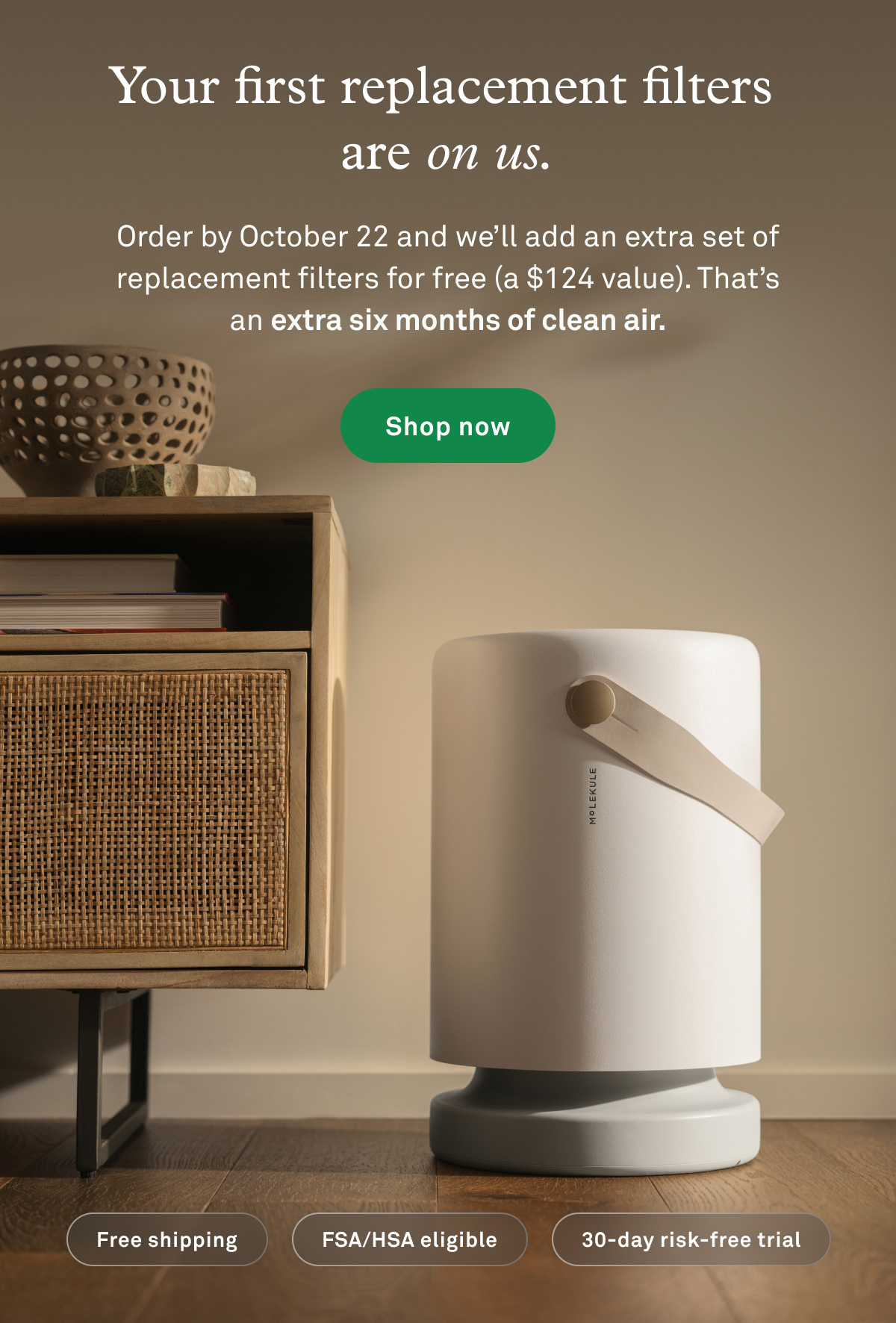 Your first replacement filters are on us. Order by Oct 22 and we'll add an extra set of replacement filters for free (a $124 value).