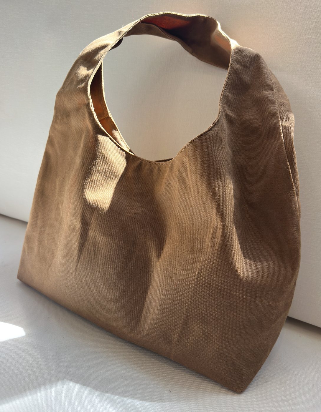 Clay waxed canvas Slouch bag sample