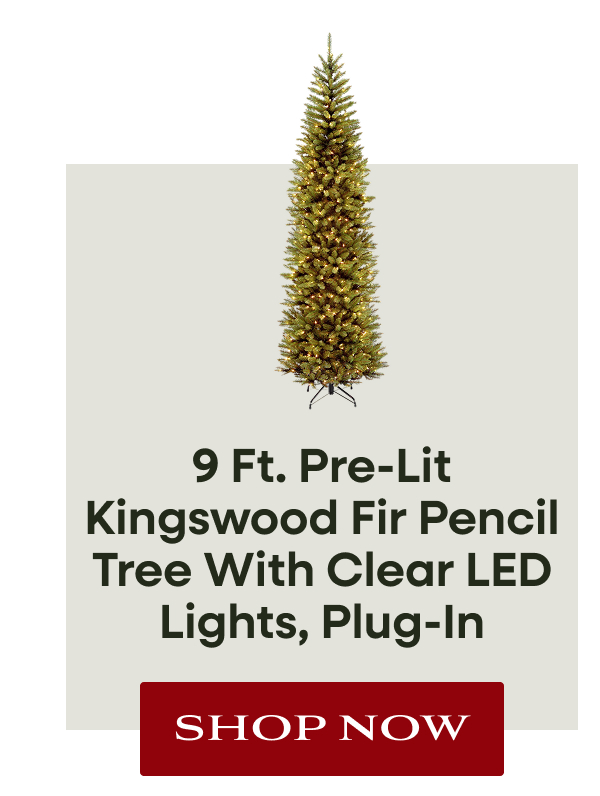 9 ft. Pre-Lit Kingswood Fir Pencil Tree with Clear LED Lights, Plug-In