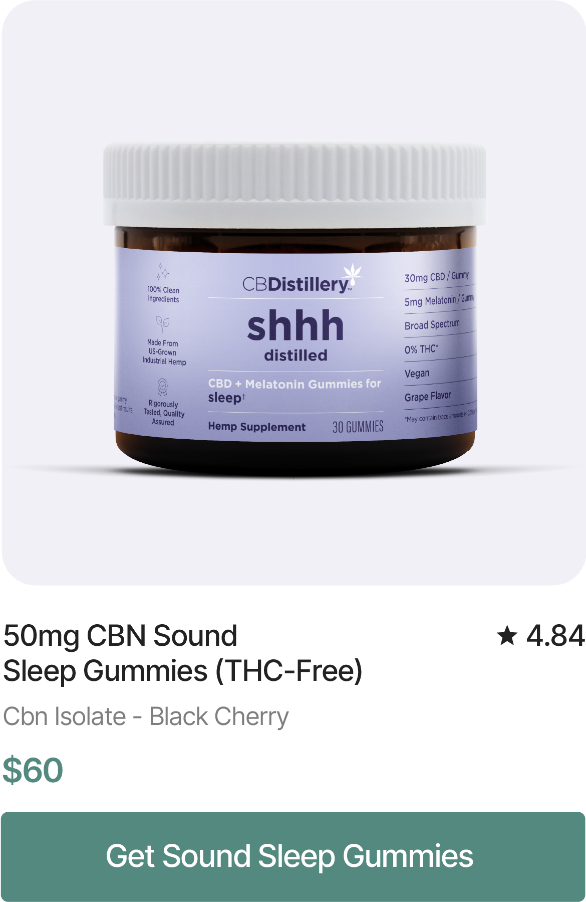 50mg CBN Sound Sleep Gummies (THC-Free), $60. Get Sound Sleep Gummies
