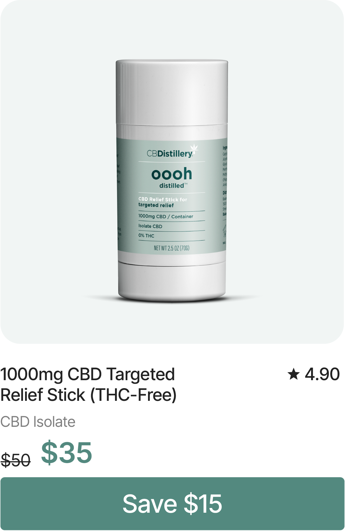 1000mg CBD Targeted Relief Stick (THC-Free), originally $50, now $35. Save $15