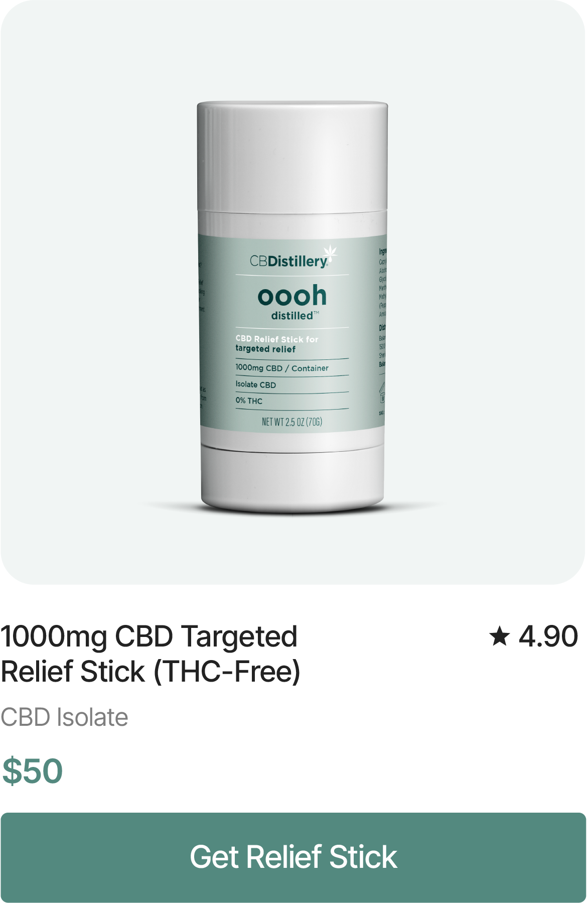 1000mg CBD Targeted Relief Stick (THC-Free), $50. Get Relief Stick