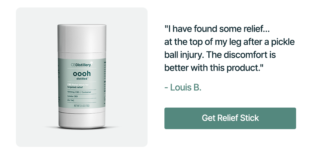 Relief Stick: "I have found some relief... at the top of my leg after a pickle ball injury. The discomfort is better with this product." - Louis B. Get Relief Stick