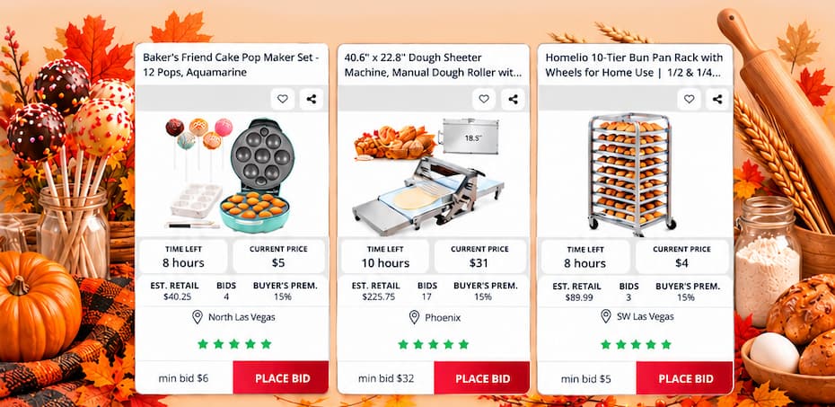Baking tools available at Nellis Auction.