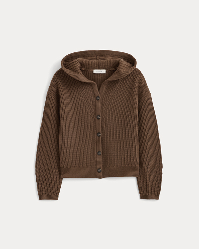 Image | Hooded Cardigan in Luxe Merino in Cocoa