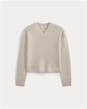Image | Cashmere Cropped High-V Sweater in Snow