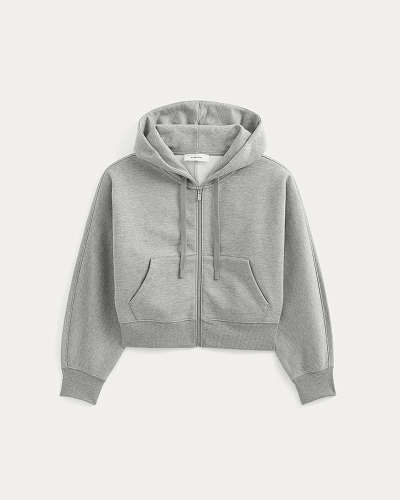 Image | Luxe Fleece Full-Zip Cropped Hoodie in Vintage Heather Grey 