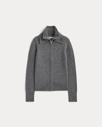 Image | Double-Collar Jacket in Luxe Merino in Heathered Mid-Grey 