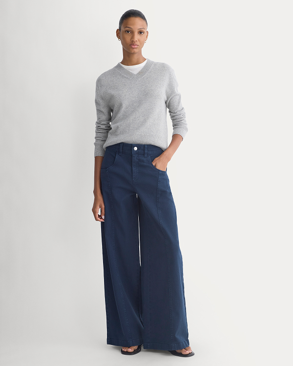 Image | Model wearing Utility Seamed Wide-Leg Pant in Navy